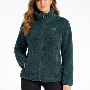 The North Face Osito Full Zip Fleece Jacket XL Green Fuzzy High Pile EUC